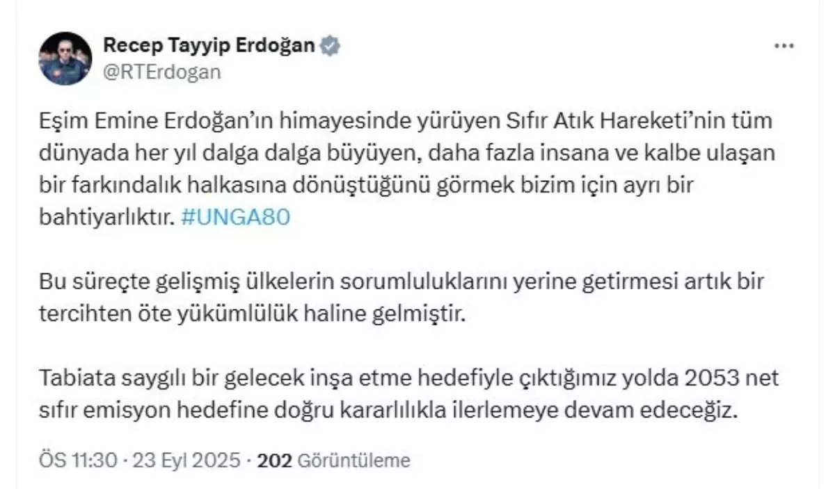 Cumhurbaşkanı Erdoğan’dan Sıfır Atık Hareketi’ne Vurgu