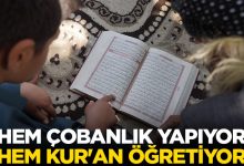 Kerküklü Derviş hem çobanlık yapıyor hem çocuklara Kur’an-ı Kerim öğretiyor