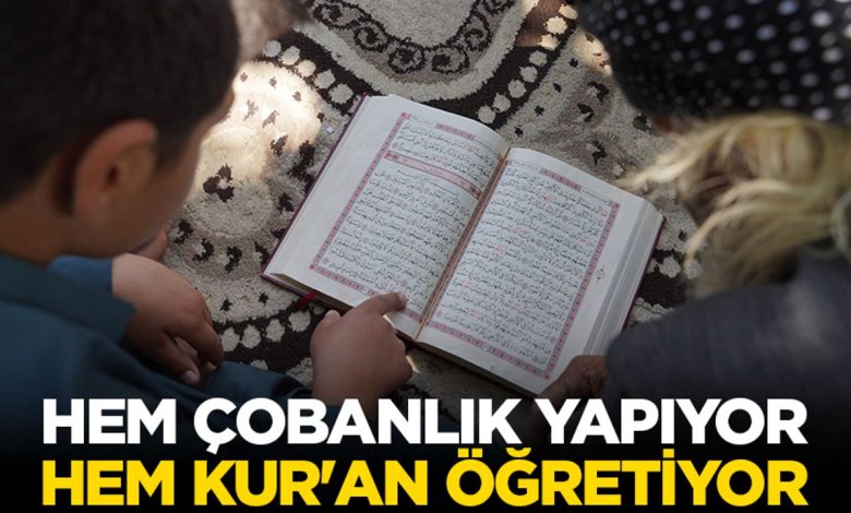 Kerküklü Derviş hem çobanlık yapıyor hem çocuklara Kur’an-ı Kerim öğretiyor
